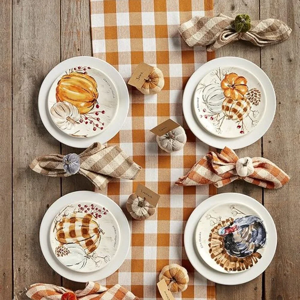 Mud Pie Tan Plaid Napkin Set of Four/NWT